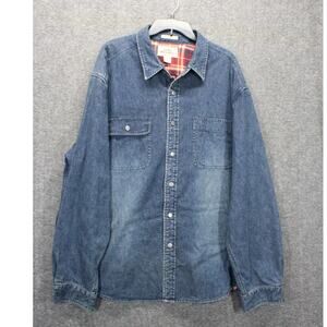 Eddie Bauer Elkhorn Shirt Men’s 2XL Blue Denim Shacket Button Up Flannel Lined